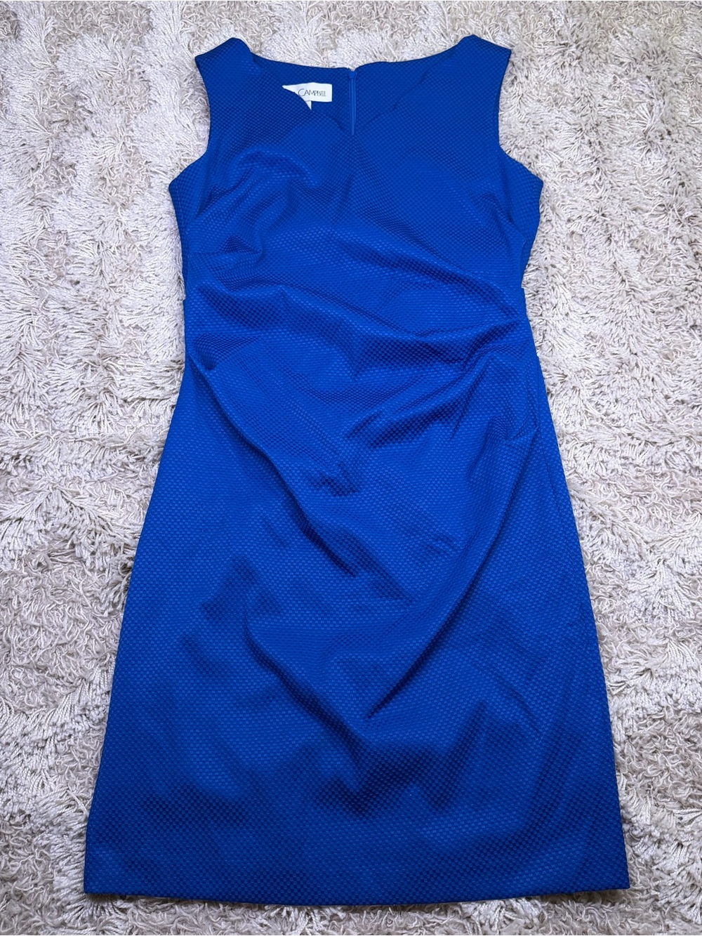 Sara Campbell Blue Textured Sheath Dress Size 12 Made USA Sleeveless